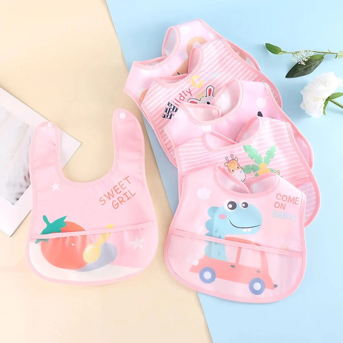 Waterproof 5pc Feeding Bibs