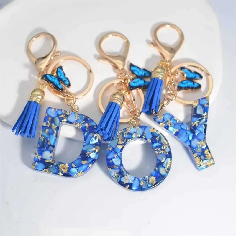 Blue Glazed Stone A To M Letter Keychain
