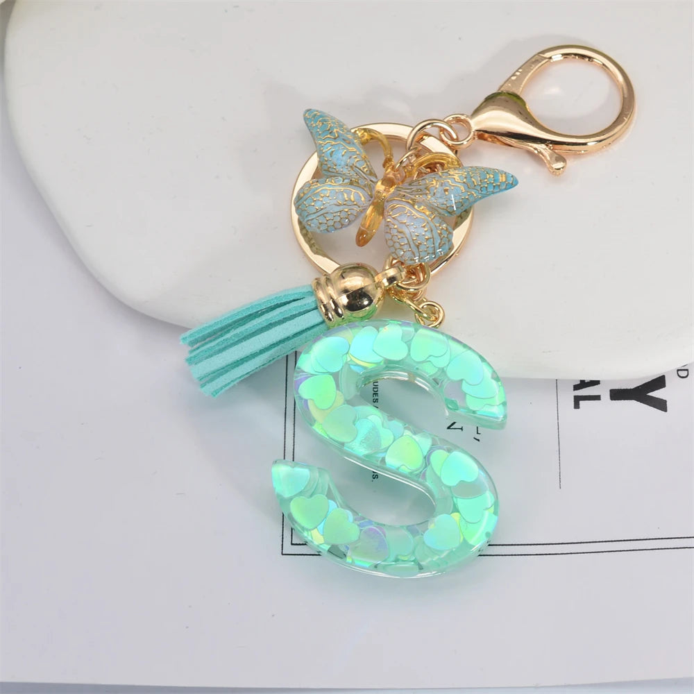 Green Tassel Butterfly Letter Keychain