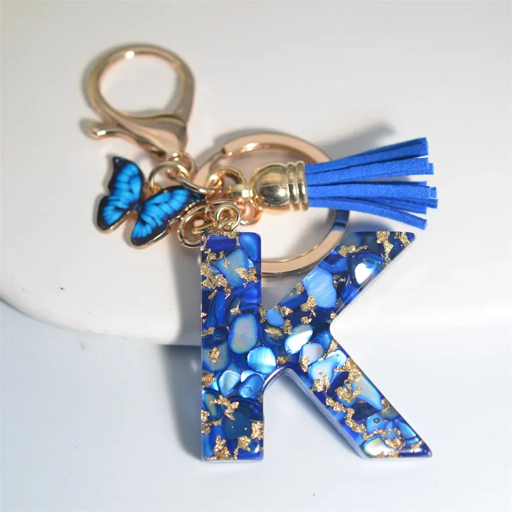 Blue Glazed Stone A To M Letter Keychain