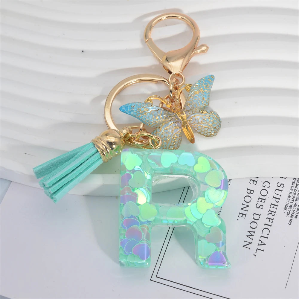 Green Tassel Butterfly Letter Keychain
