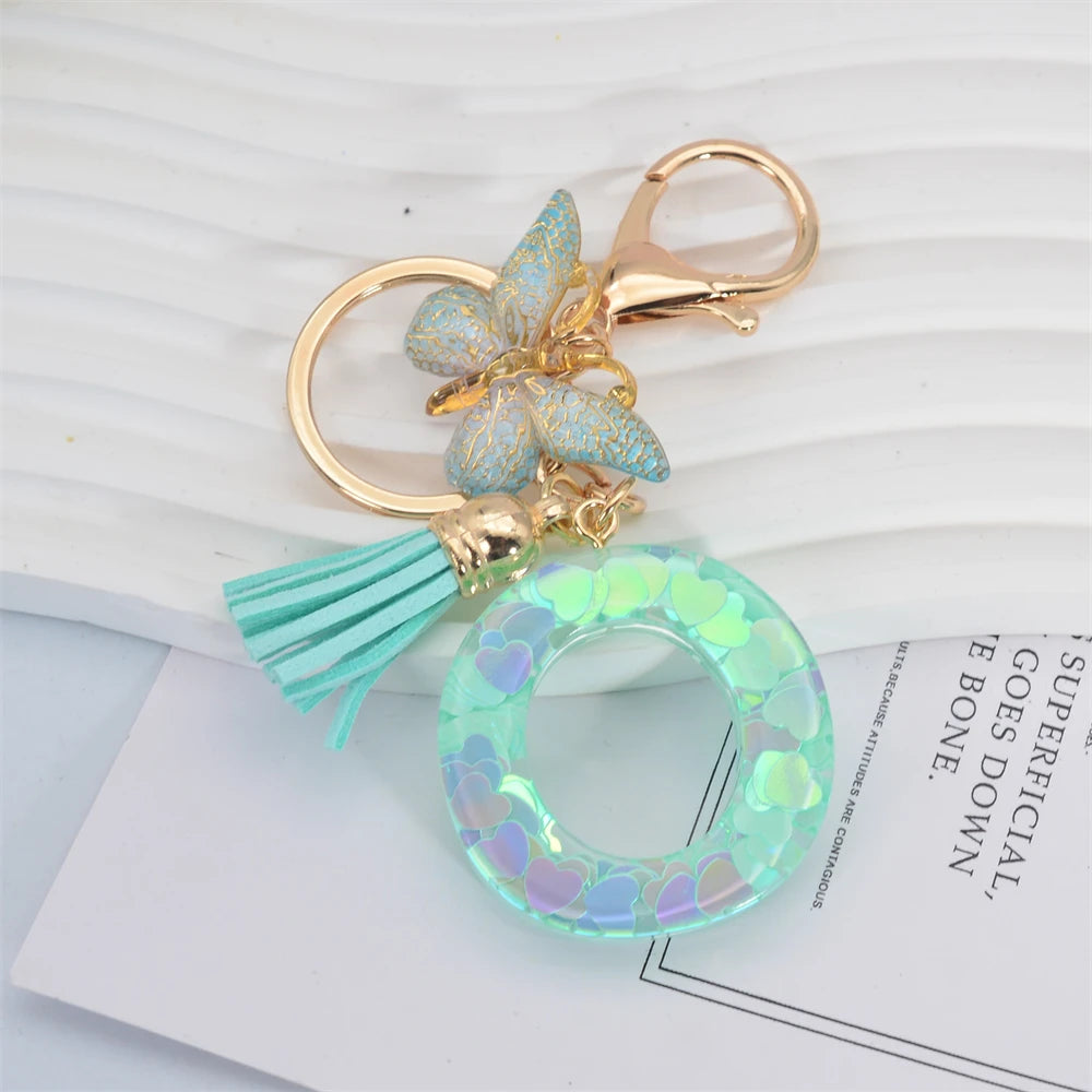 Green Tassel Butterfly Letter Keychain