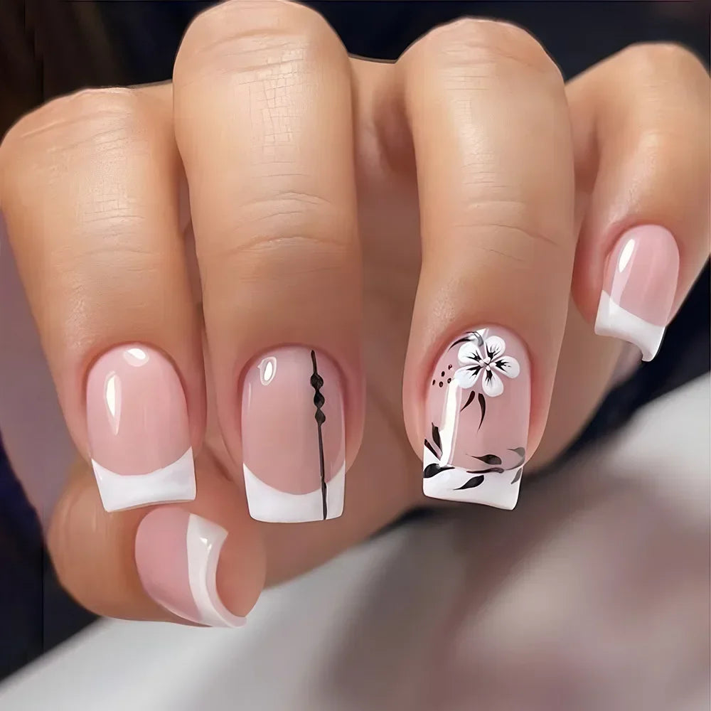 24PCS Shiny Pearl Wearable False Nails