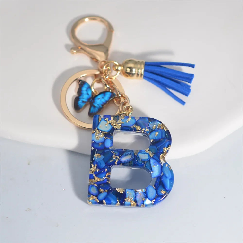 Blue Glazed Stone A To M Letter Keychain