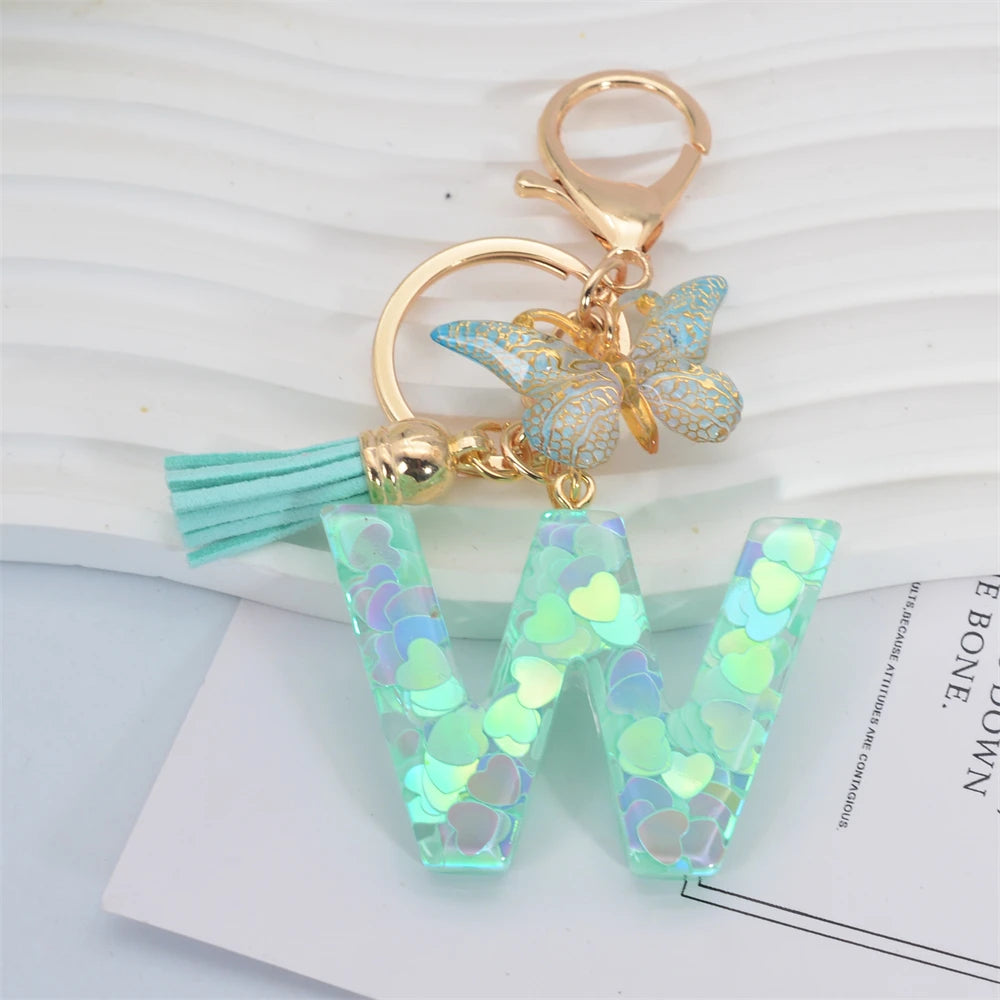 Green Tassel Butterfly Letter Keychain
