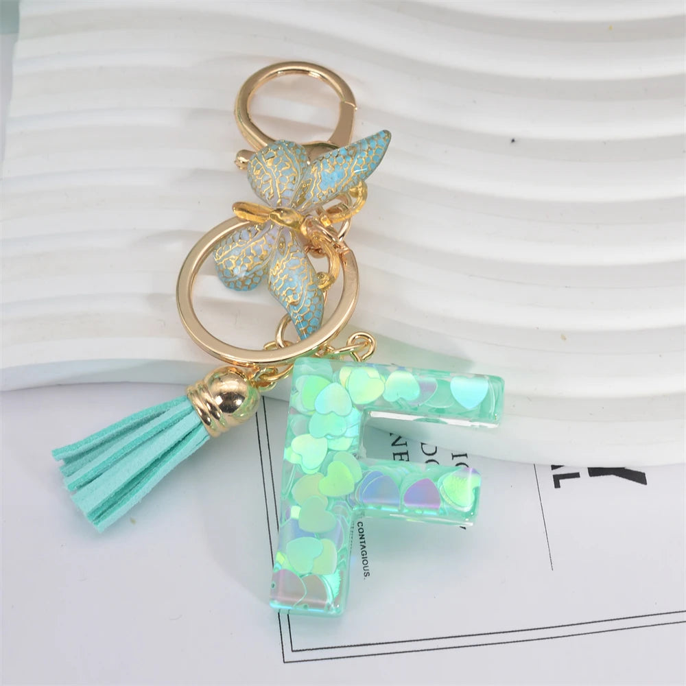 Green Tassel Butterfly Letter Keychain