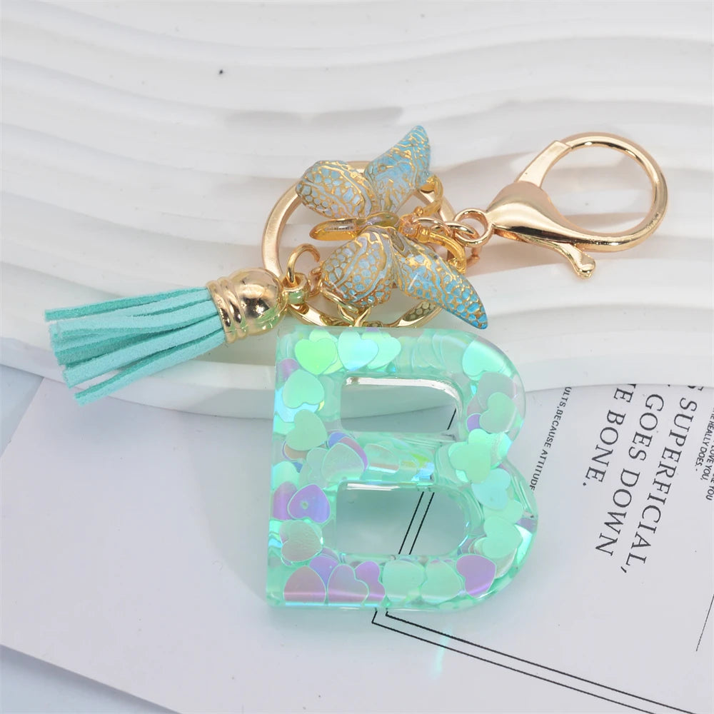 Green Tassel Butterfly Letter Keychain