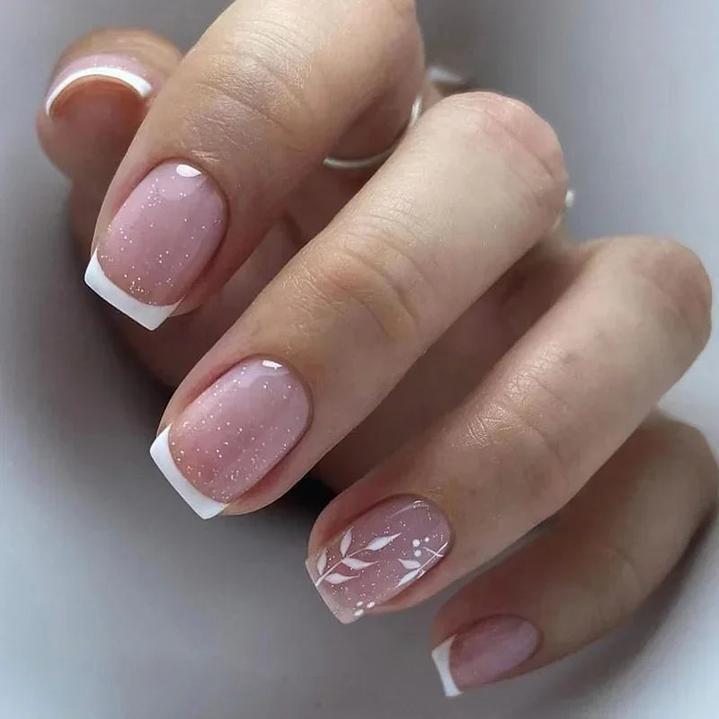 24PCS Shiny Pearl Wearable False Nails