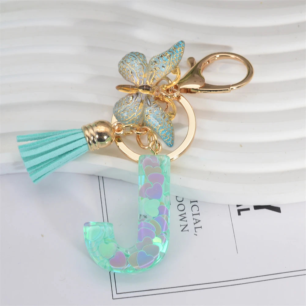 Green Tassel Butterfly Letter Keychain